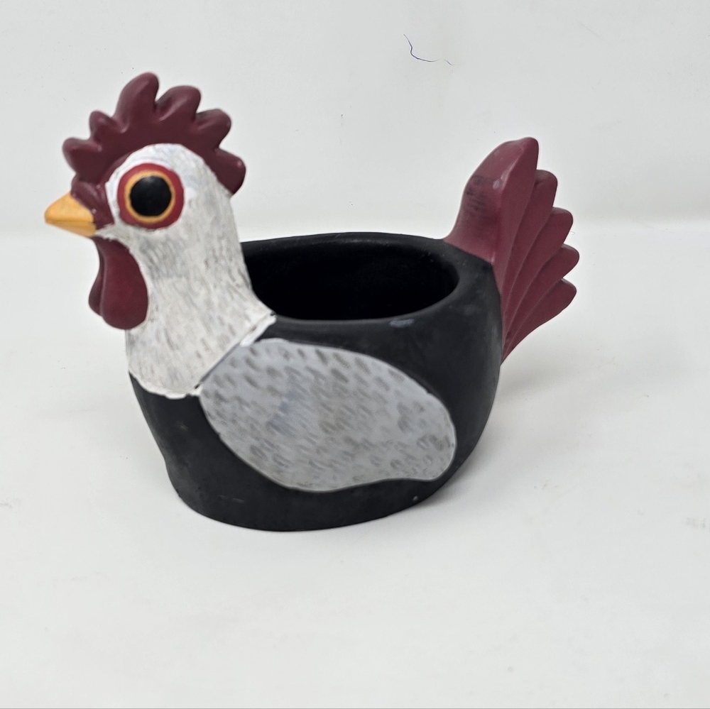 Allen designs Enesco‎ rooster chicken hen planter pot garden cottagecore black